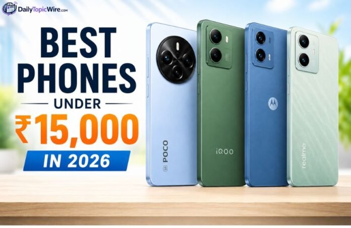 Best phones under ₹15,000 in 2026 featuring POCO, iQOO, Motorola and Realme smartphones.
